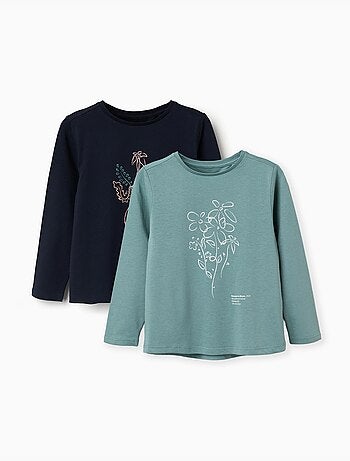2 T-shirts met lange mouwen met kunstprints