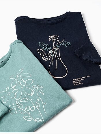 2 T-shirts met lange mouwen met kunstprints