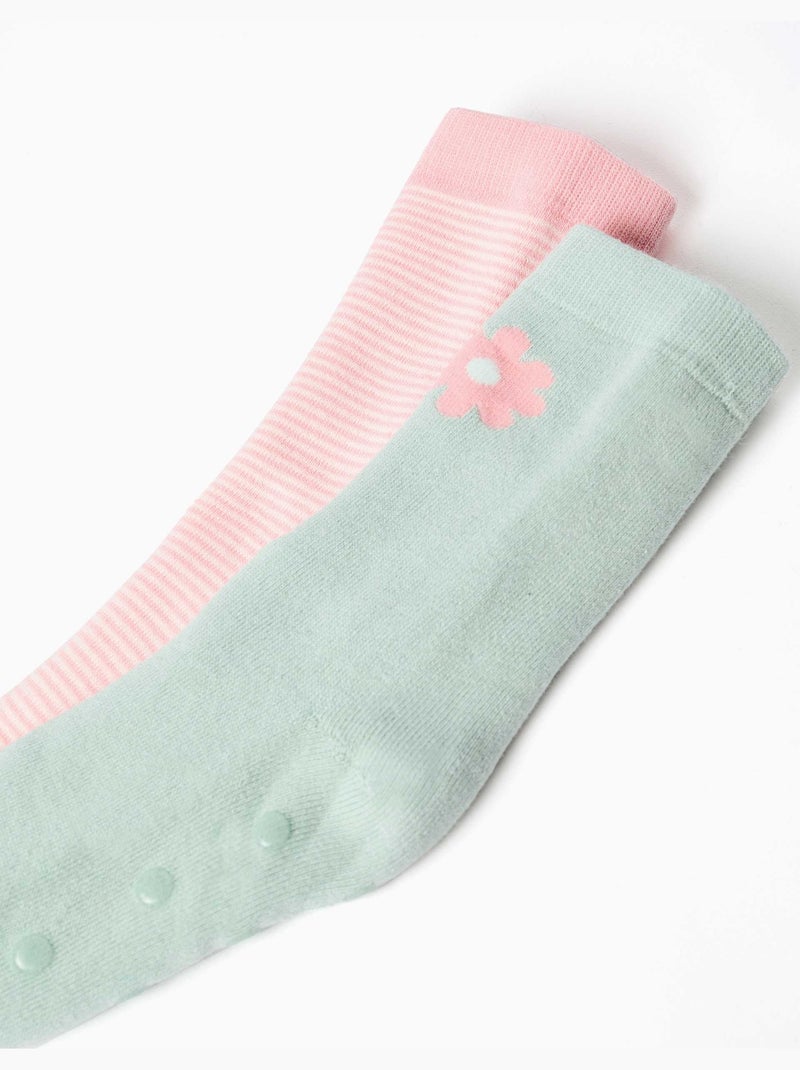 2 Antislip badstof sokken met strepen/bloem Multicolor - Kiabi