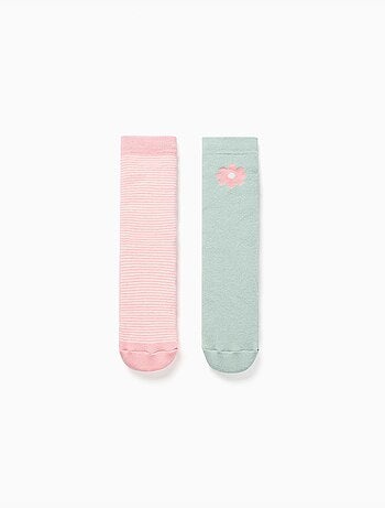 2 chaussettes en éponge antidérapantes avec rayures/fleur