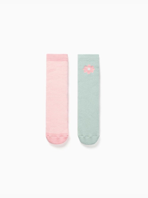 2 chaussettes en éponge antidérapantes avec rayures/fleur - Kiabi