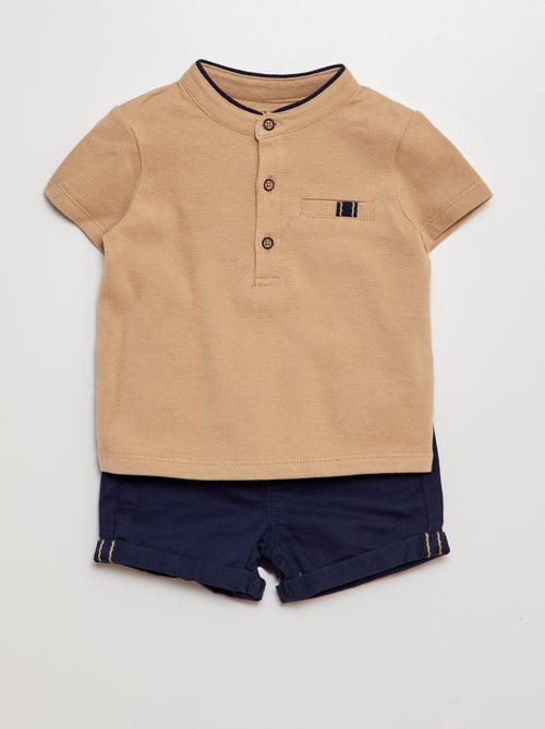 2-delig setje met T-shirt in polostijl + short van twill - 2-delig - Kiabi