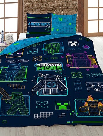 2-delige dekbedovertrekset 'Minecraft': 1 eenpersoons dekbedovertrek + 1 kussensloop