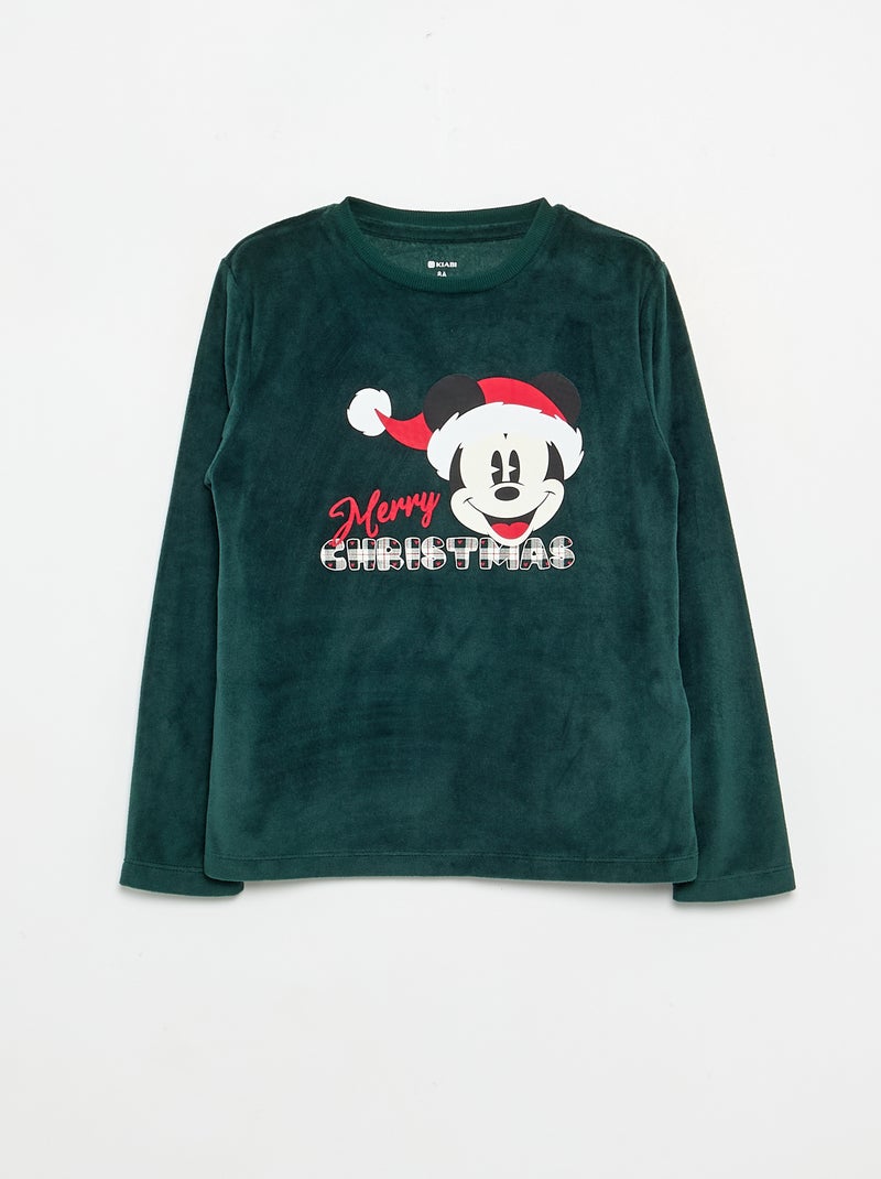 2-delige Disney 'Mickey' fleecepyjama - T-shirt met lange mouwen + broek Donkergroen - Kiabi