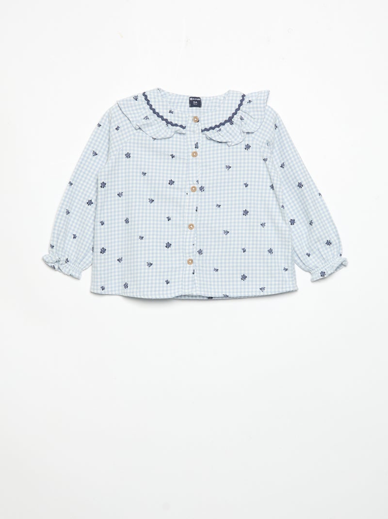 2-delige flanellen pyjama - Bovenstuk met knoopjes + broek Blauw - Kiabi