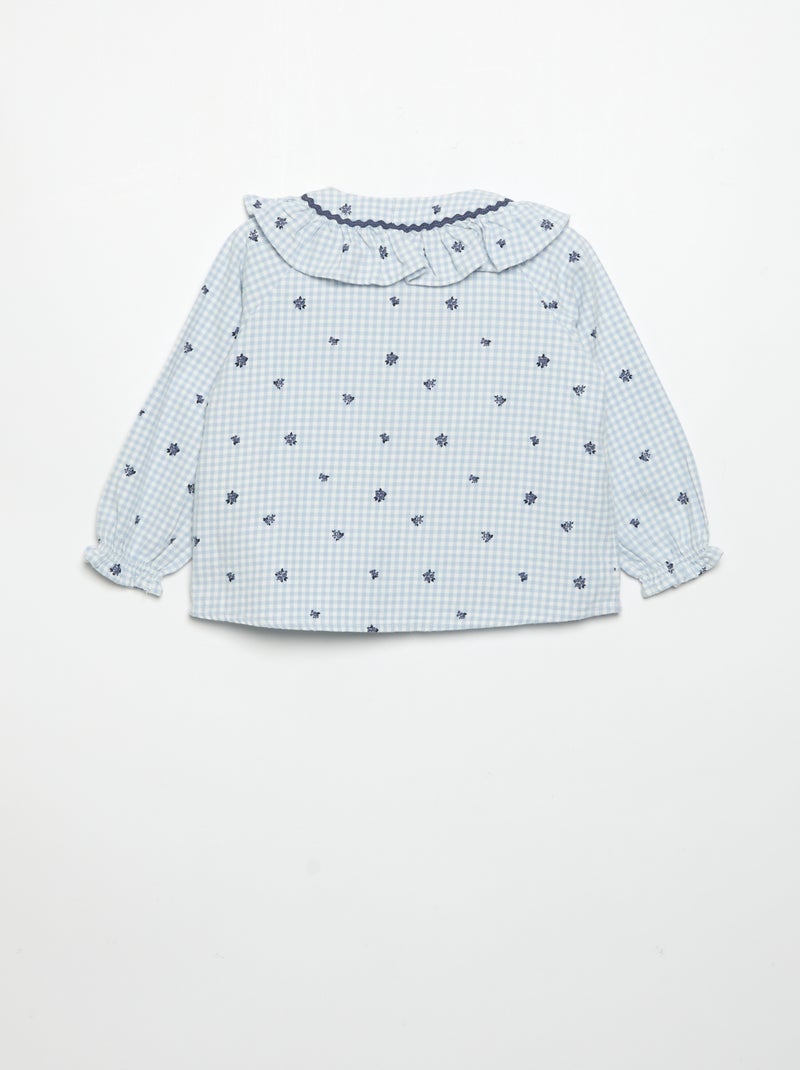 2-delige flanellen pyjama - Bovenstuk met knoopjes + broek Blauw - Kiabi