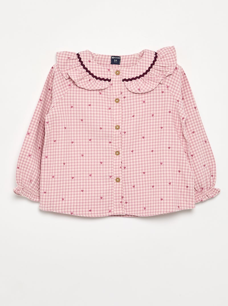 2-delige flanellen pyjama - Bovenstuk met knoopjes + broek Rose - Kiabi