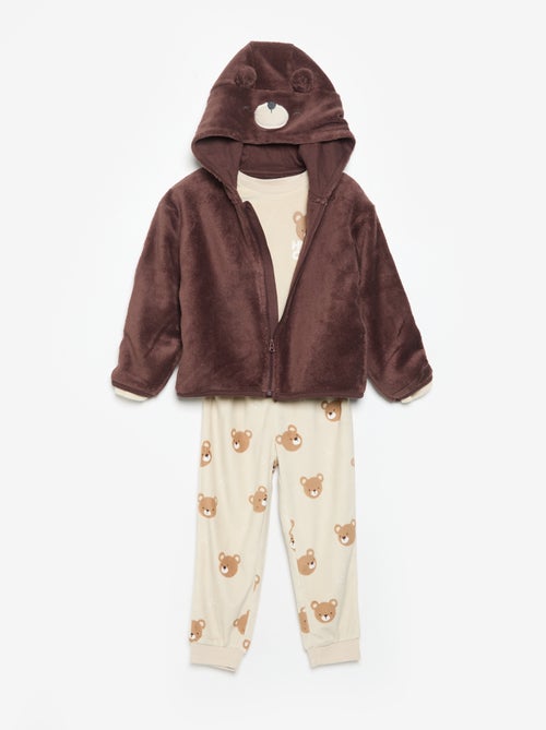 2-delige fleece pyjamaset met geanimeerde capuchon - Kiabi