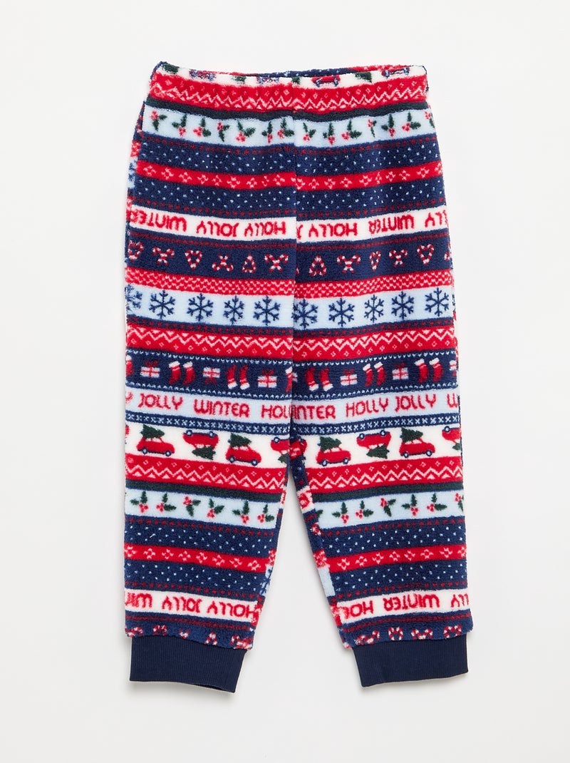 2-delige jacquard pyjama van fleece - sweater + broek Blauw - Kiabi