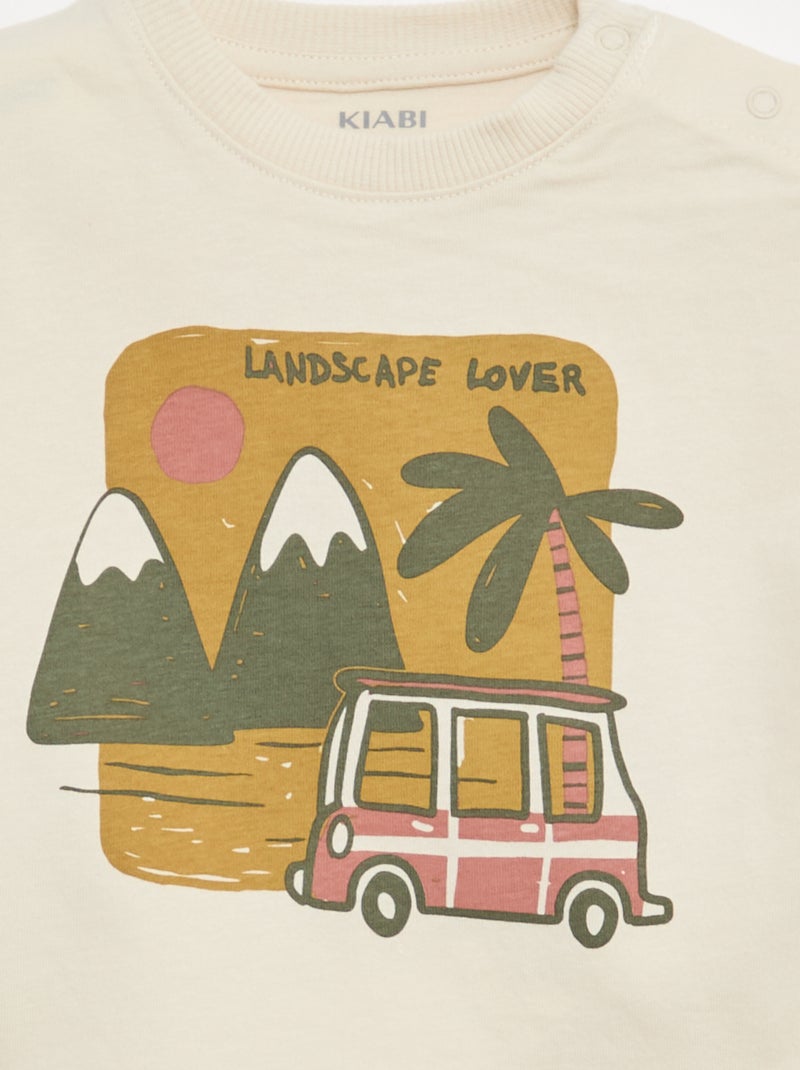 2-delige katoenen set: T-shirt + short Biege - Kiabi