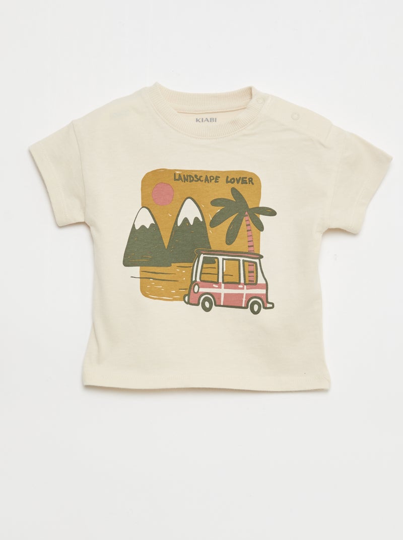 2-delige katoenen set: T-shirt + short Biege - Kiabi