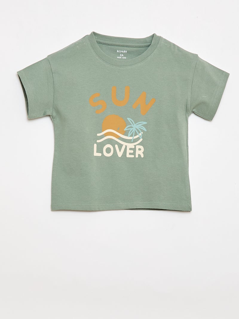 2-delige katoenen set: T-shirt + short Groen - Kiabi