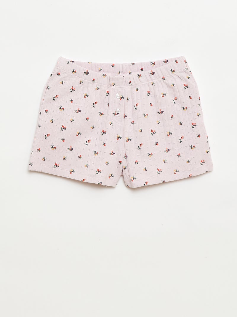 2-delige korte pyjamaset met topje en short met print Paars - Kiabi