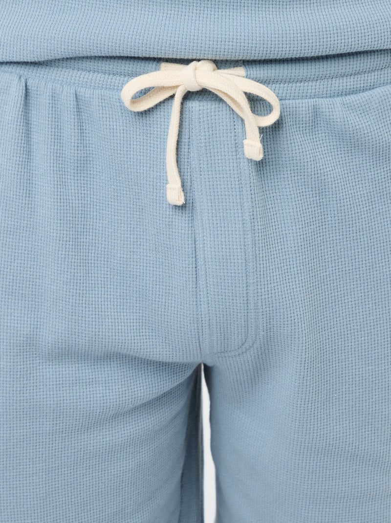 2-delige korte pyjamaset van gewafelde stof Blauw - Kiabi