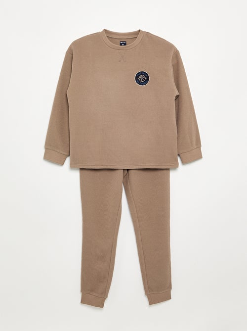 2-delige lange gewafelde pyjamaset - Kiabi