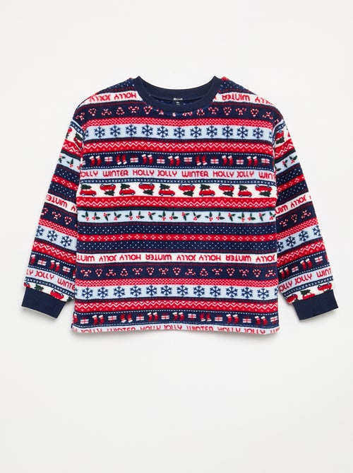 2-delige lange pyjama van fleece - sweater + broek - Kiabi