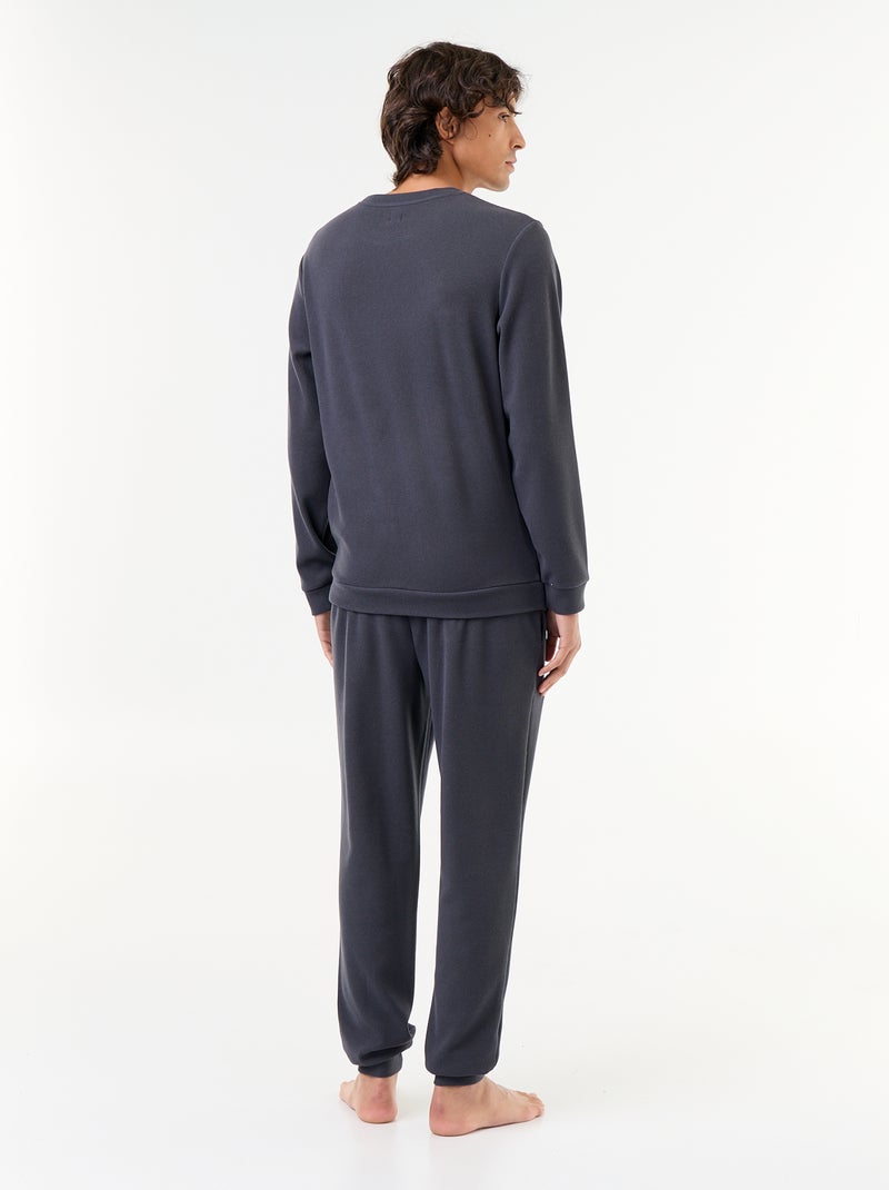 2-delige lange pyjamaset van gewafelde stof: T-shirt en broek Blauw - Kiabi