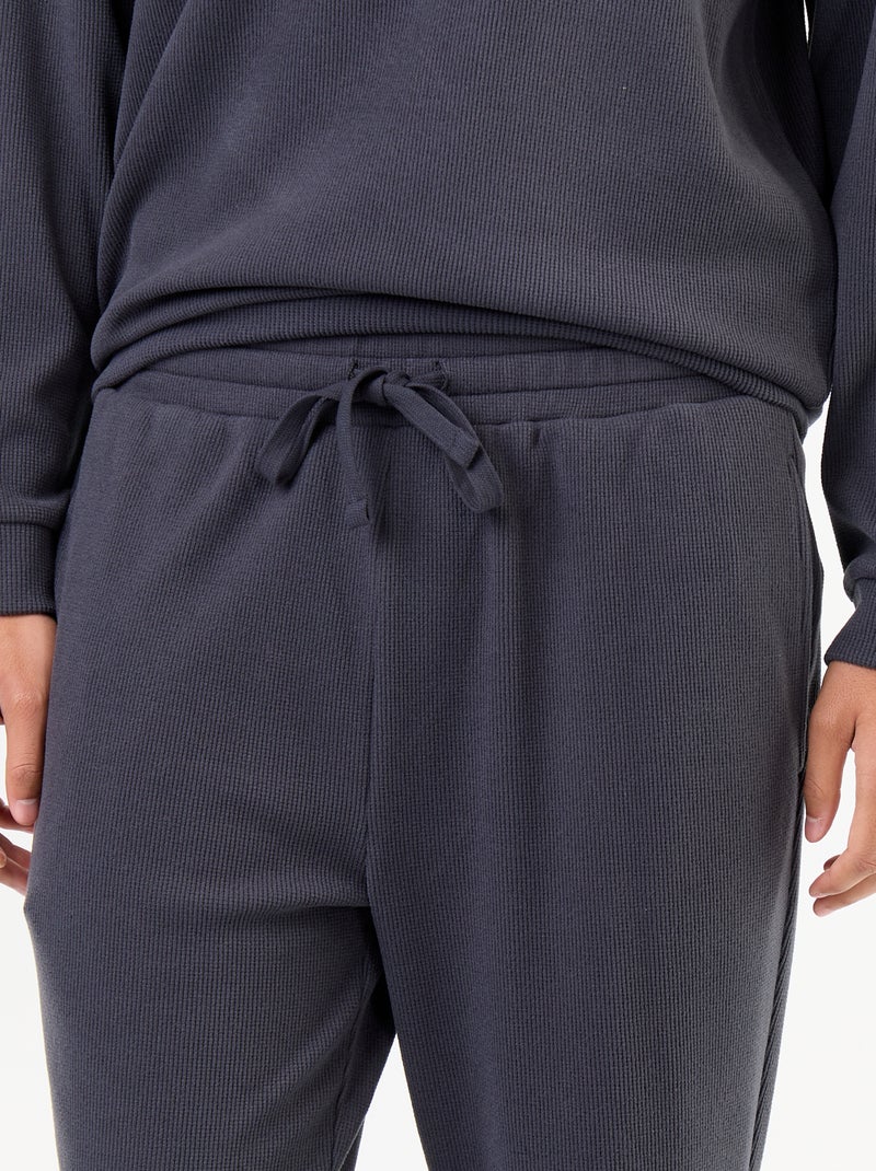 2-delige lange pyjamaset van gewafelde stof: T-shirt en broek Blauw - Kiabi