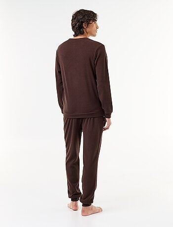 2-delige lange pyjamaset van gewafelde stof: T-shirt en broek