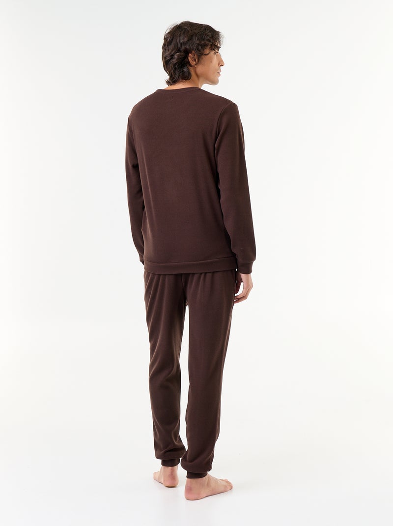 2-delige lange pyjamaset van gewafelde stof: T-shirt en broek Bruin - Kiabi