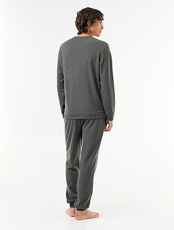 2-delige lange pyjamaset van gewafelde stof: T-shirt en broek