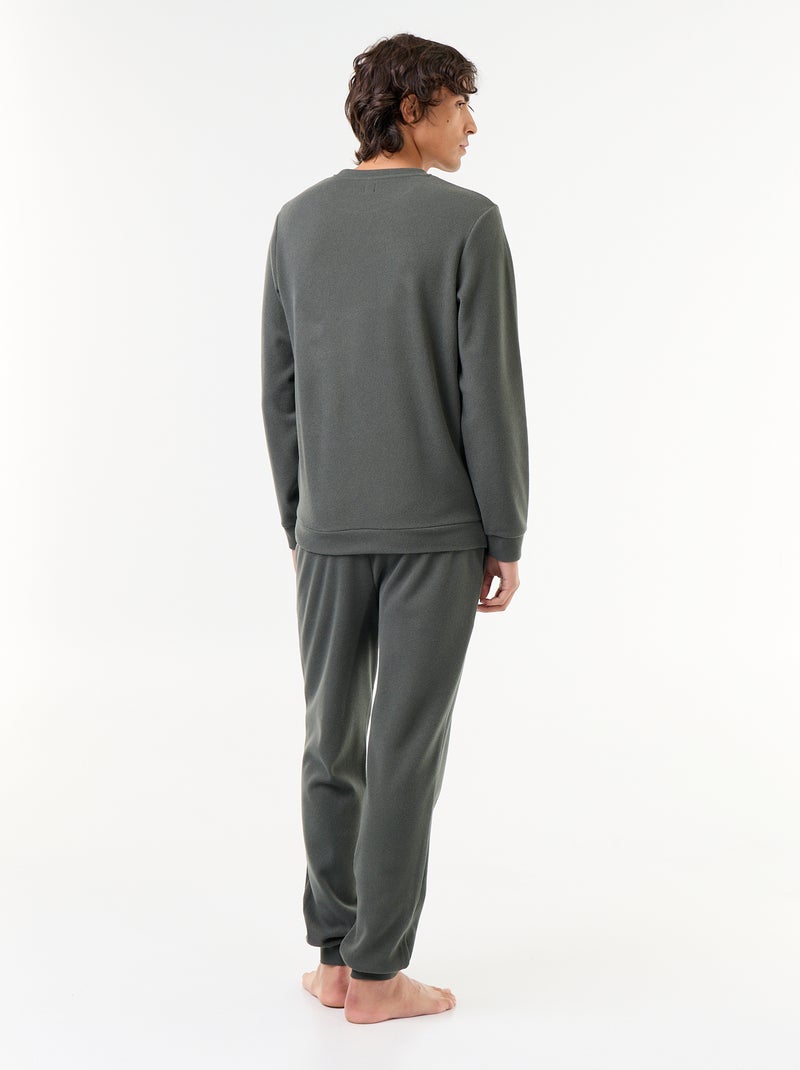 2-delige lange pyjamaset van gewafelde stof: T-shirt en broek Groen - Kiabi