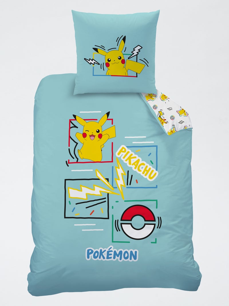 2-delige 'Pokemon' set 1-persoons: dekbedovertrek + kussensloop Blauw - Kiabi
