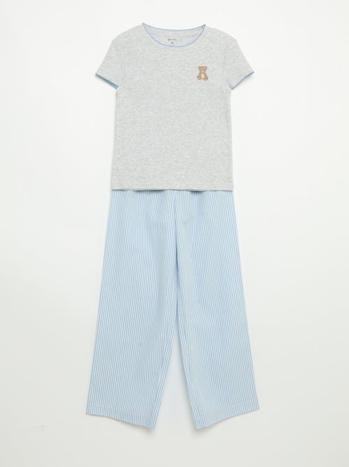 2-delige pyjama - T-shirt met korte mouwen + gestreepte broek - Kiabi
