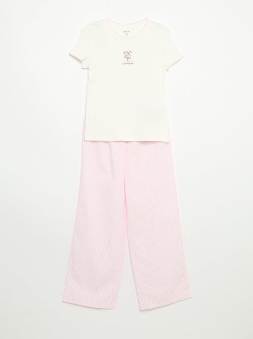 2-delige pyjama - T-shirt met korte mouwen + gestreepte broek - Kiabi