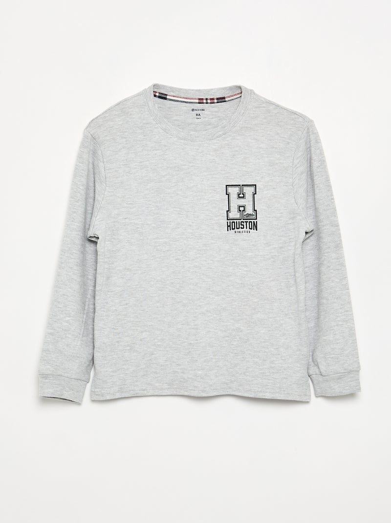 2-delige pyjama - T-shirt met lange mouwen + broek Grijs - Kiabi