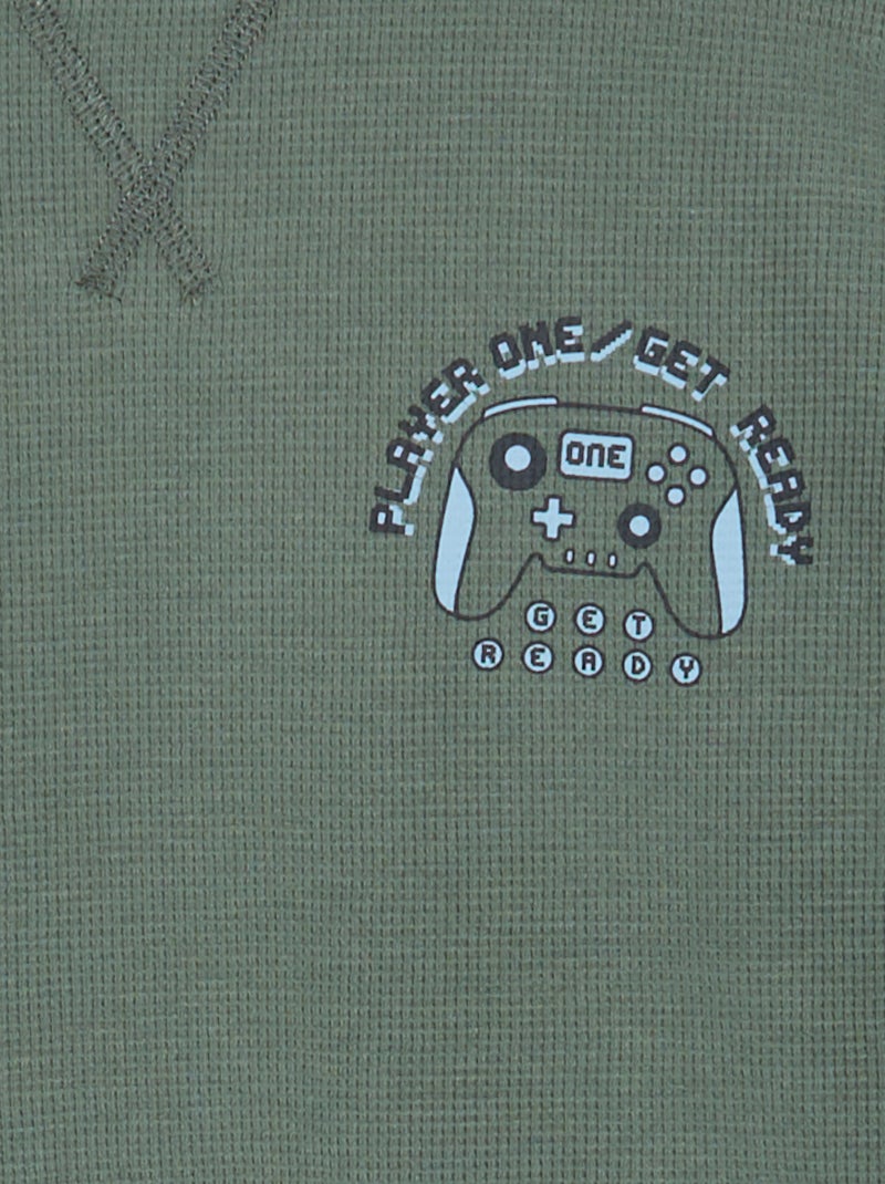 2-delige pyjama - T-shirt met lange mouwen + broek Groen - Kiabi