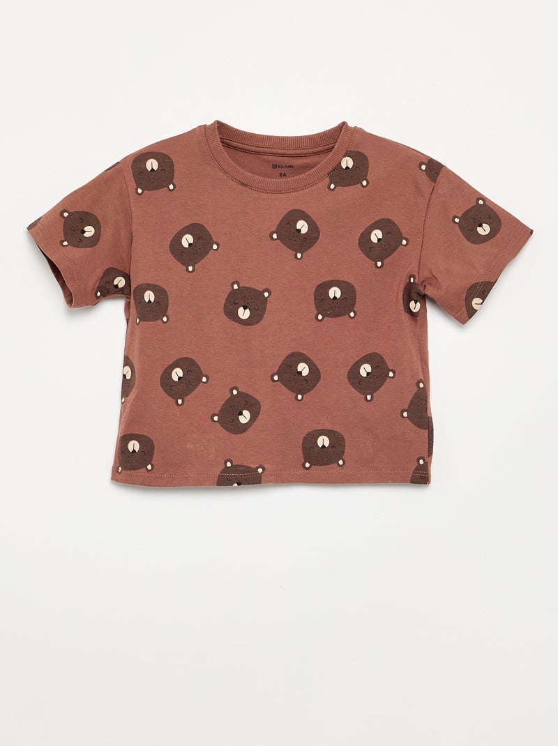 2-delige pyjama - T-shirt + short Bruin - Kiabi