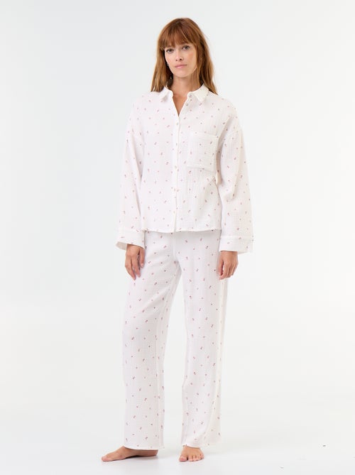 2-delige pyjama met bloemenprint van katoenen gaasstof - Kiabi