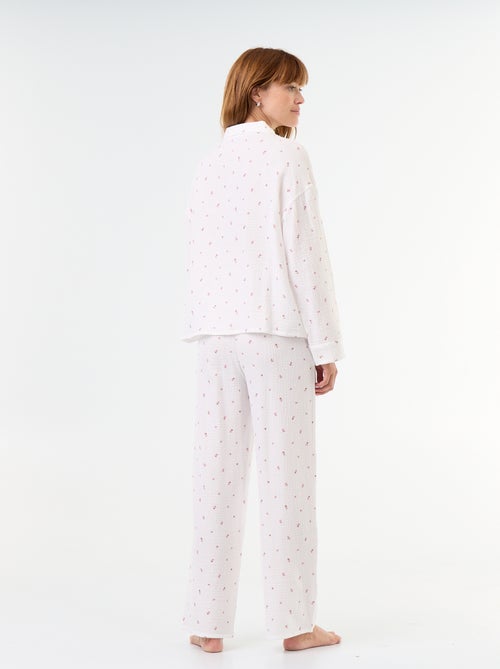 2-delige pyjama met bloemenprint van katoenen gaasstof - Kiabi