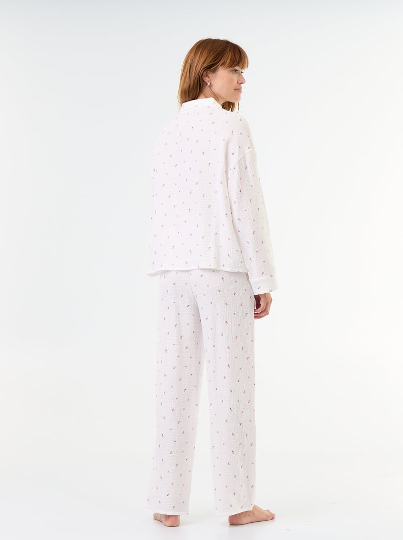 2-delige pyjama met bloemenprint van katoenen gaasstof Wit - Kiabi