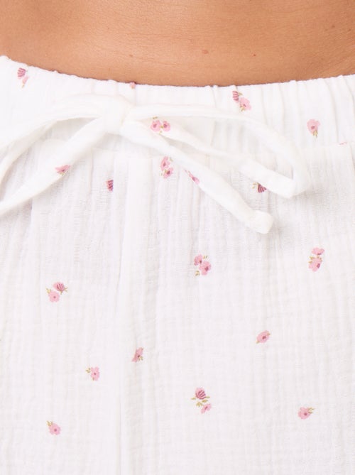 2-delige pyjama met bloemenprint van katoenen gaasstof - Kiabi