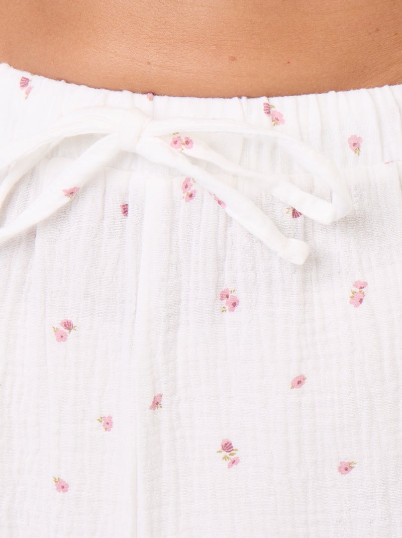 2-delige pyjama met bloemenprint van katoenen gaasstof Wit - Kiabi