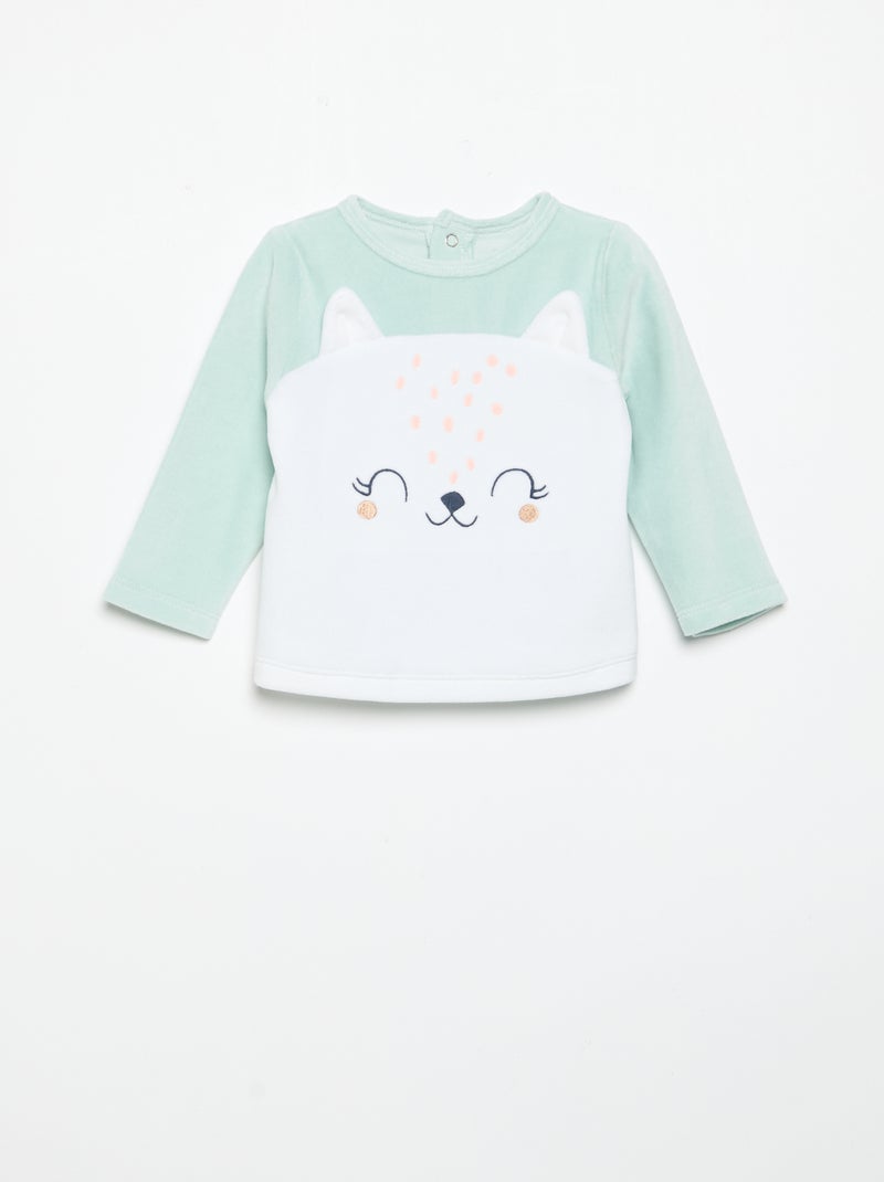 2-delige pyjama 'Petit Béguin' - T-shirt met lange mouwen + broek met voetjes Groen - Kiabi