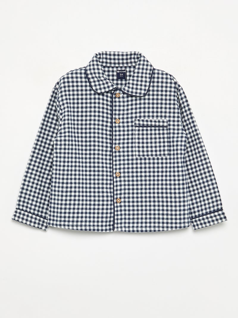 2-delige pyjama van flanel - Gebotonneerd bovenstuk + broek Grijs - Kiabi