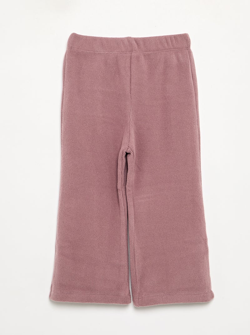 2-delige pyjama van gewafelde stof - Sweater + broek Oudroze - Kiabi