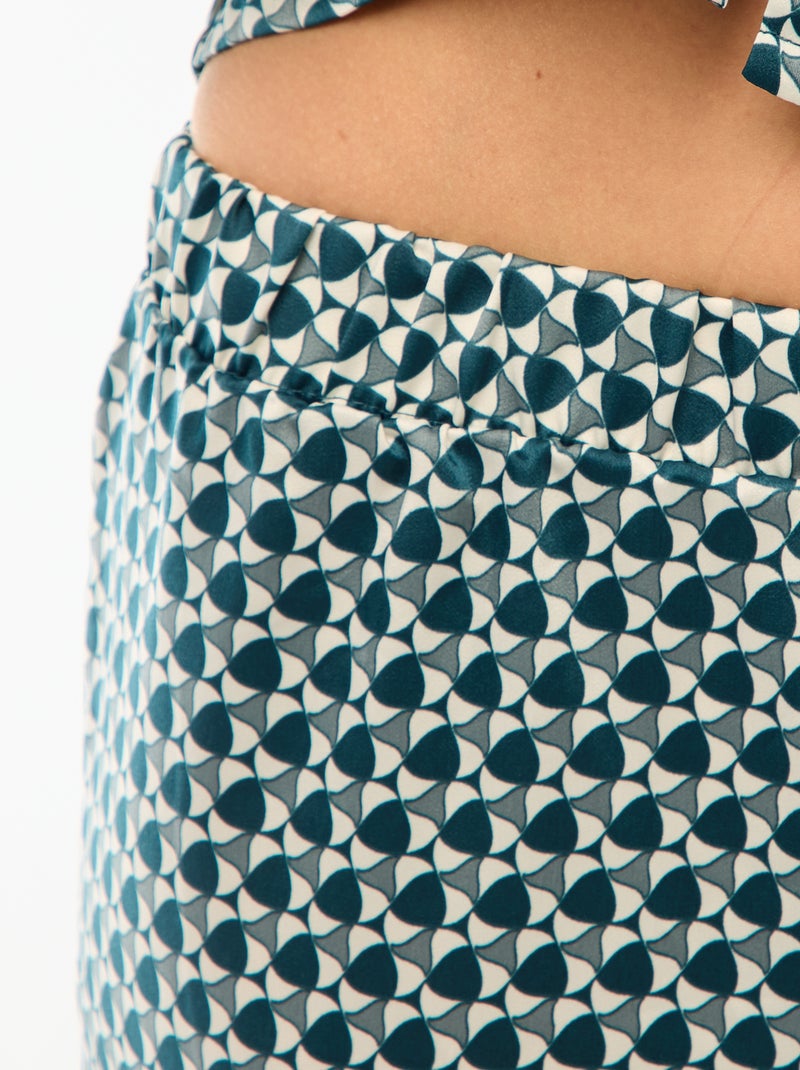 2-delige pyjamaset met satijneffect - hemd + broek Groen - Kiabi