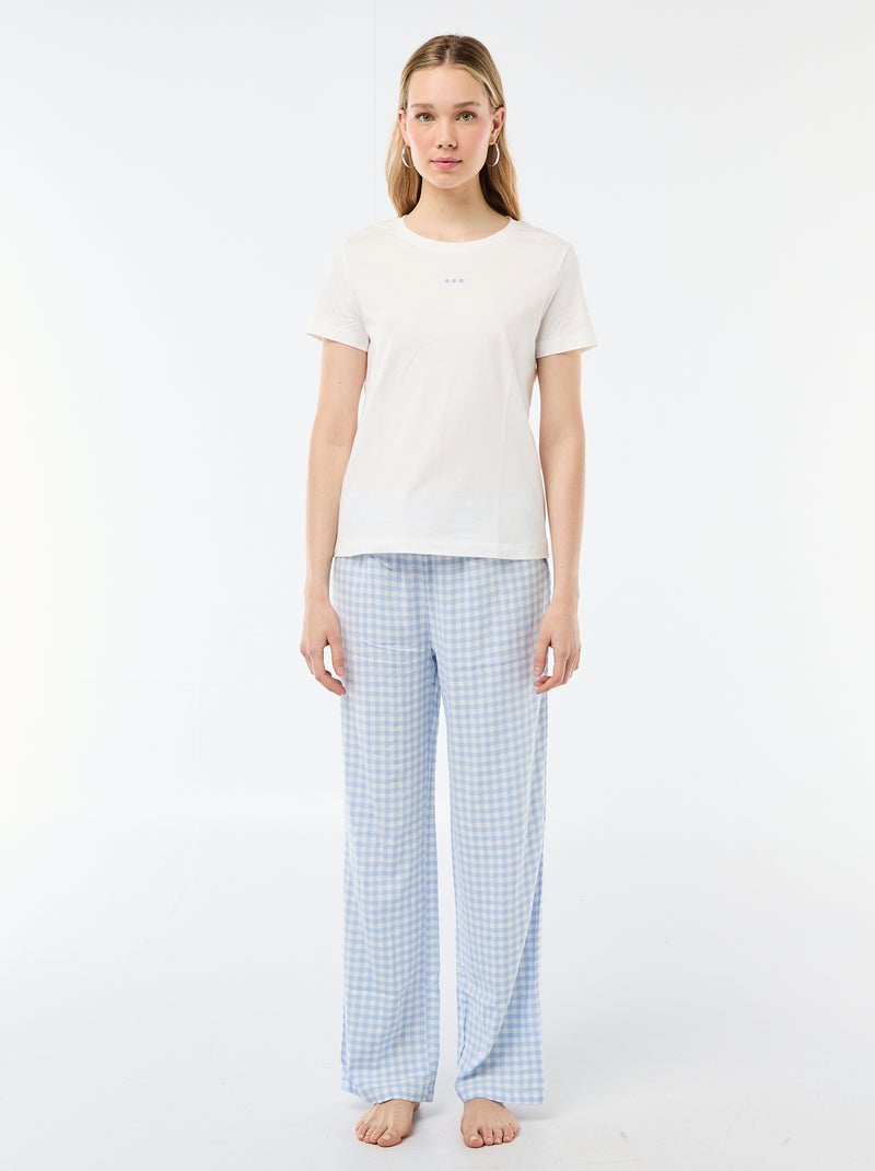 2-delige pyjamaset met T-shirt en geruite broek Blauw - Kiabi