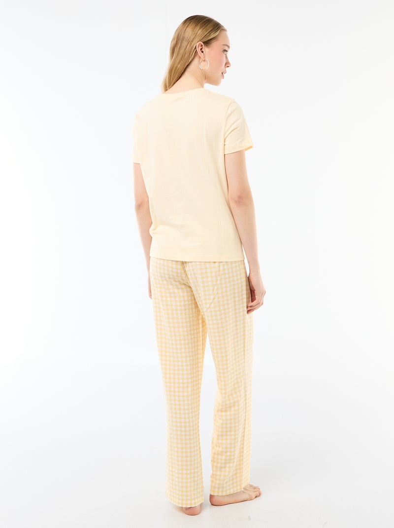 2-delige pyjamaset met T-shirt en geruite broek Geel - Kiabi