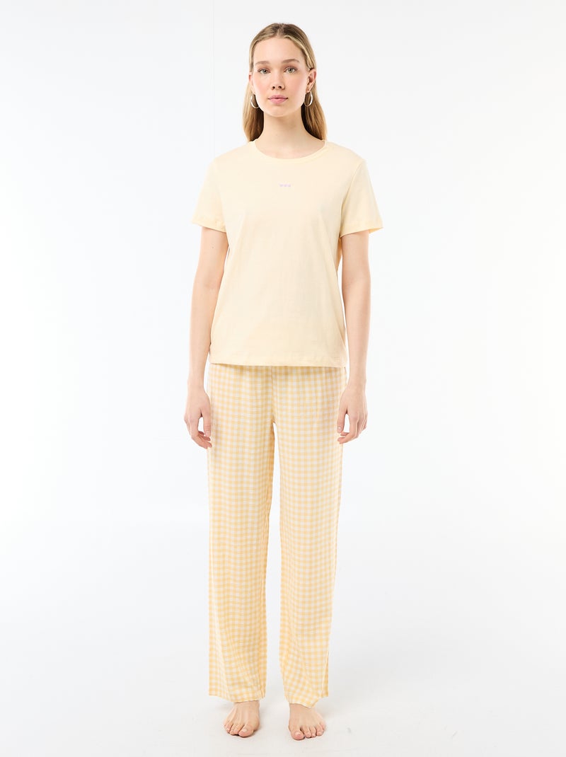 2-delige pyjamaset met T-shirt en geruite broek Geel - Kiabi