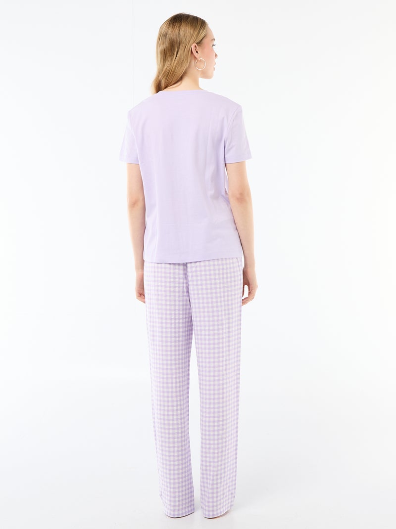 2-delige pyjamaset met T-shirt en geruite broek Paars - Kiabi