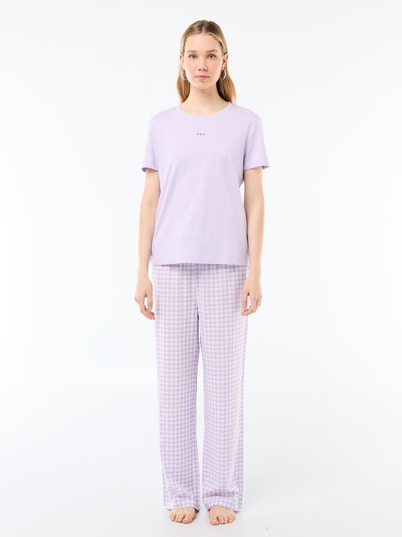 2-delige pyjamaset met T-shirt en geruite broek Paars - Kiabi