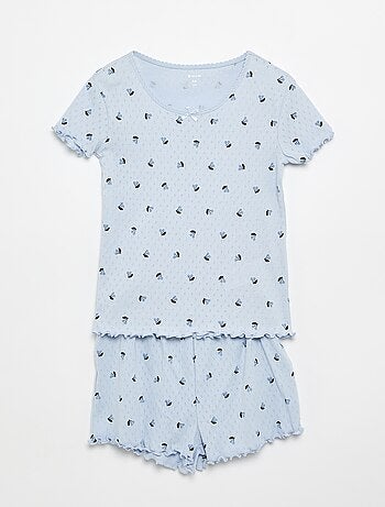 2-delige pyjamaset T-shirt en short van pointelle-breisel