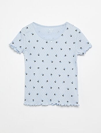 2-delige pyjamaset T-shirt en short van pointelle-breisel