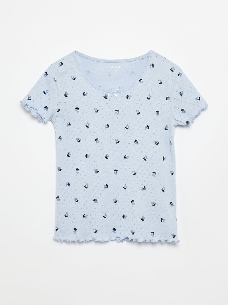 2-delige pyjamaset T-shirt en short van pointelle-breisel Blauw - Kiabi