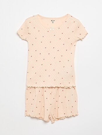 2-delige pyjamaset T-shirt en short van pointelle-breisel
